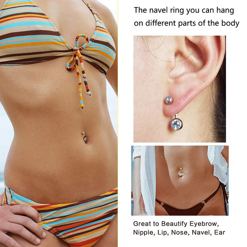 Versatile body jewelry shown as navel ring and earring, suitable for multiple piercings.