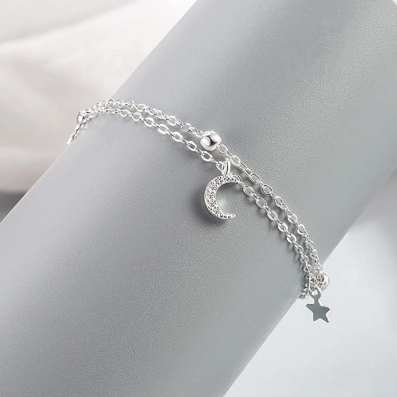Sterling Silver Star Moon Bracelet – Vintage Crystal Jewelry for Women