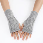 Soft Wool Half Finger Gloves – Warm Knit Arm Mittens for Winter Outdoor
