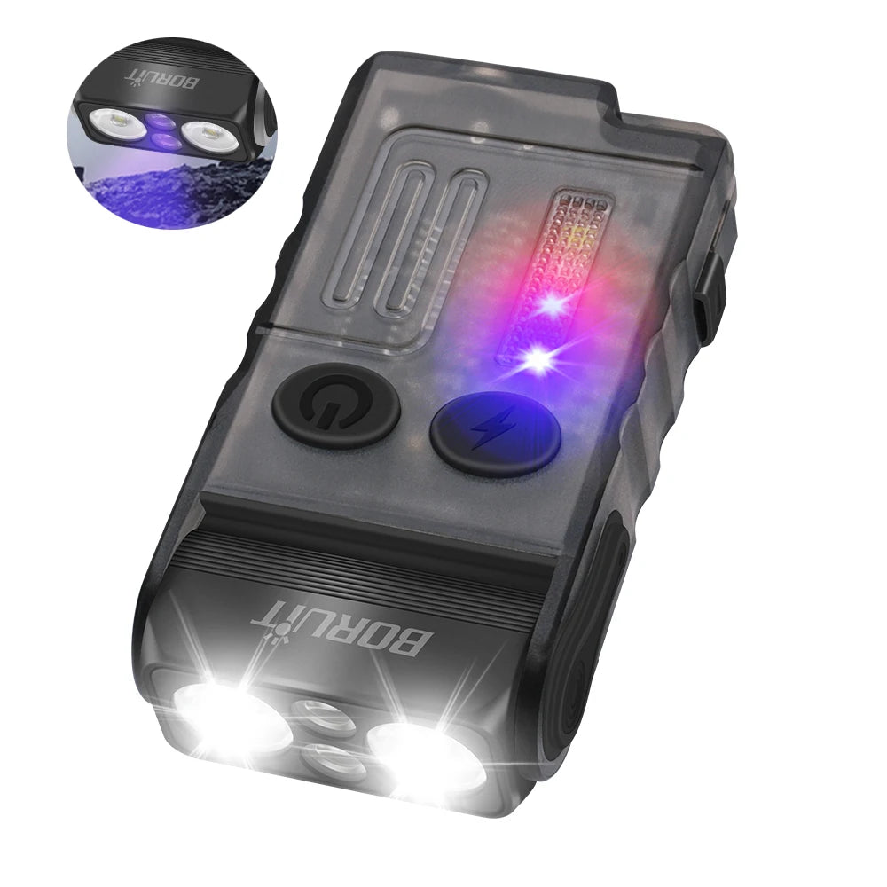 Rechargeable LED Keychain Flashlight – UV and Buzzer for Outdoor Camping