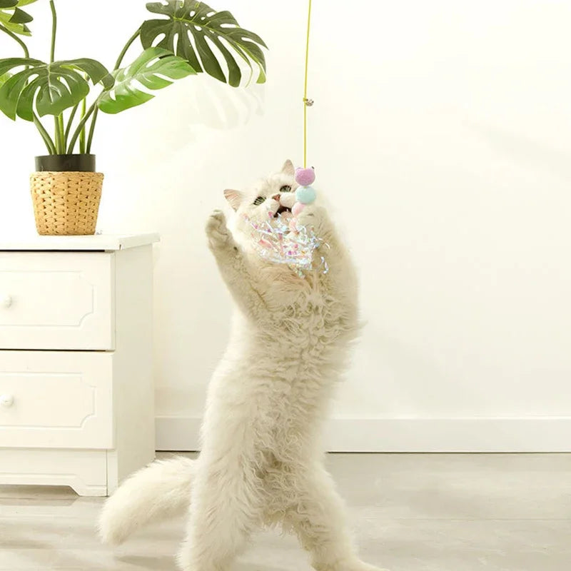Hanging Door Cat Teaser Toy – Elastic Feather Wand for Boredom Relief