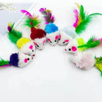 Plush Mouse Cat Toy – Durable Feather Teaser for Interactive Pet Play