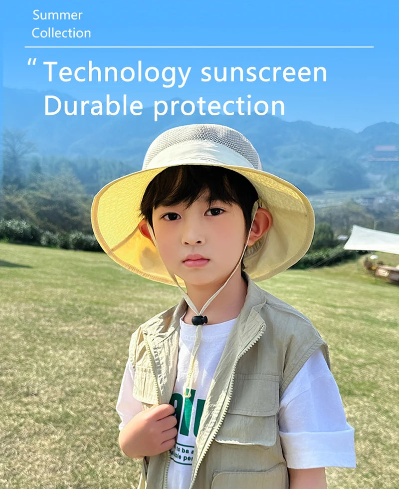 Kids Sunshade Fishing Hat – Breathable Wide Brim Shawl for Outdoor Summer