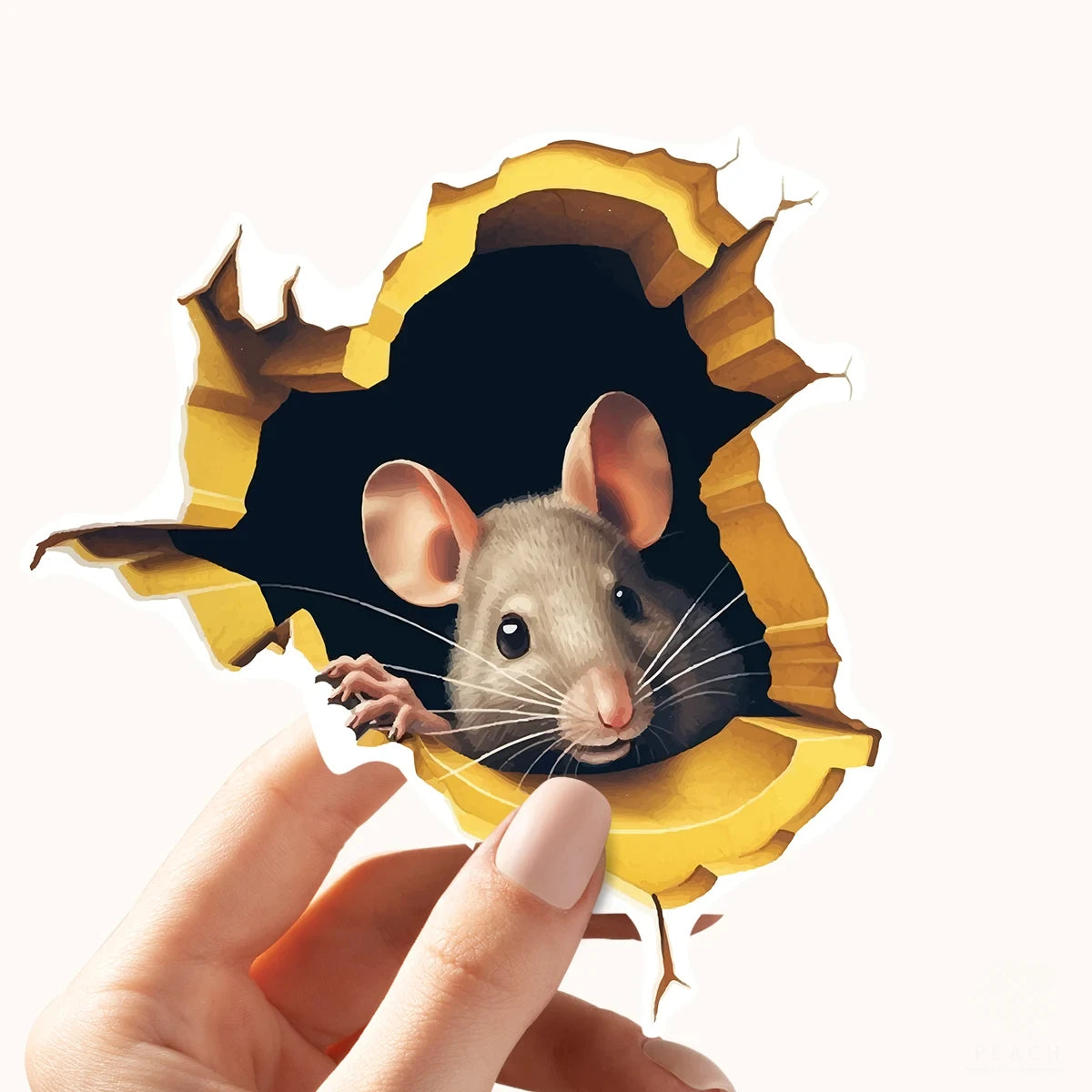 3D Mouse Hole Wall Sticker – Cute Animal Reading Decal for Home Decoration