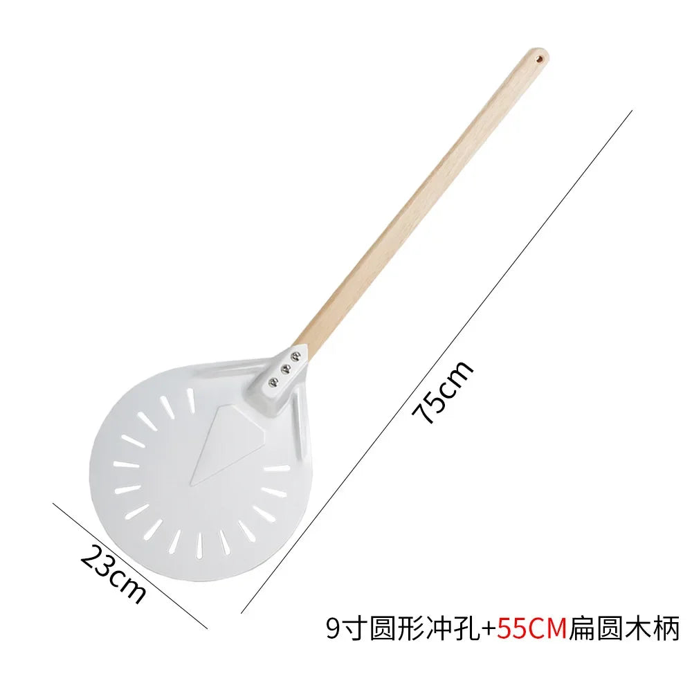 Perforated Aluminum Pizza Peel – Non-Slip Wooden Handle for Home Baking