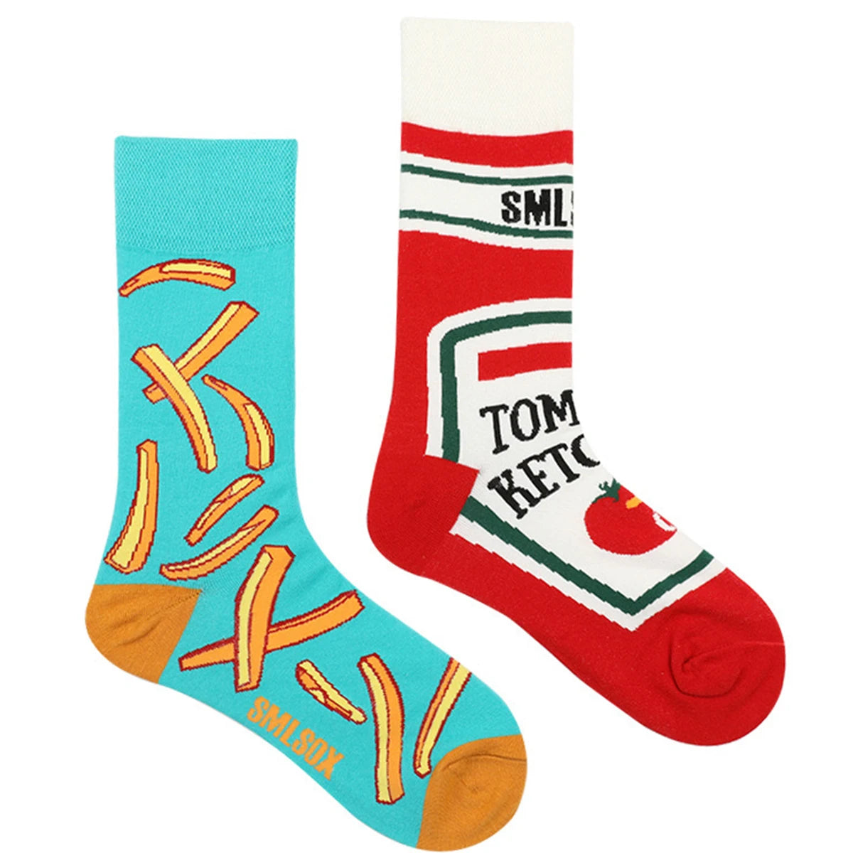 Printed Food Novelty Socks – Ketchup and Fry Mid-Calf Crew for Cosplay
