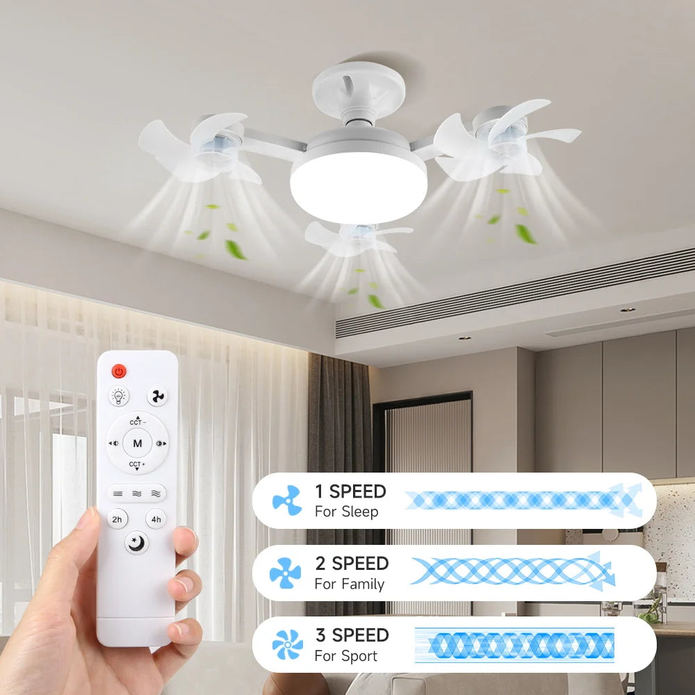 Silent Ceiling Fan Light – Remote Controlled E27 Lamp for Bedroom Living Room