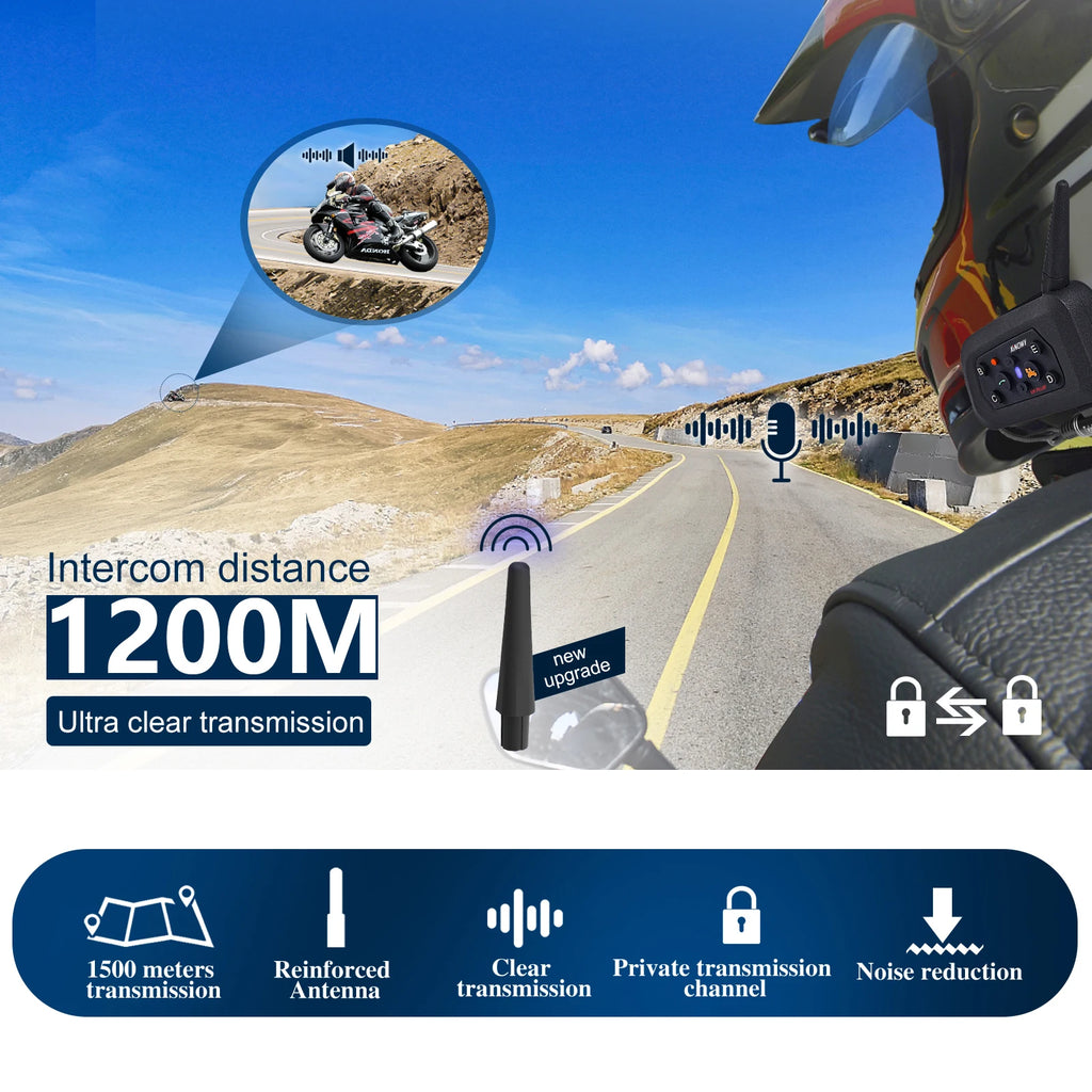 Motorcycle Bluetooth Helmet Intercom – Wireless Headset for Group Riding
