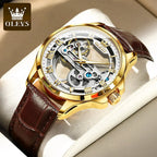 Automatic Skeleton Mechanical Watch – Leather Strap for Luxury Mens Formal Wear