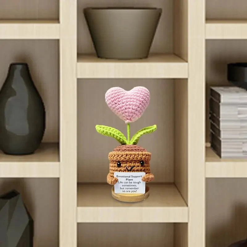 Knitted Heart Flower Doll – Positive Energy Plush for Desk Decor Gifts