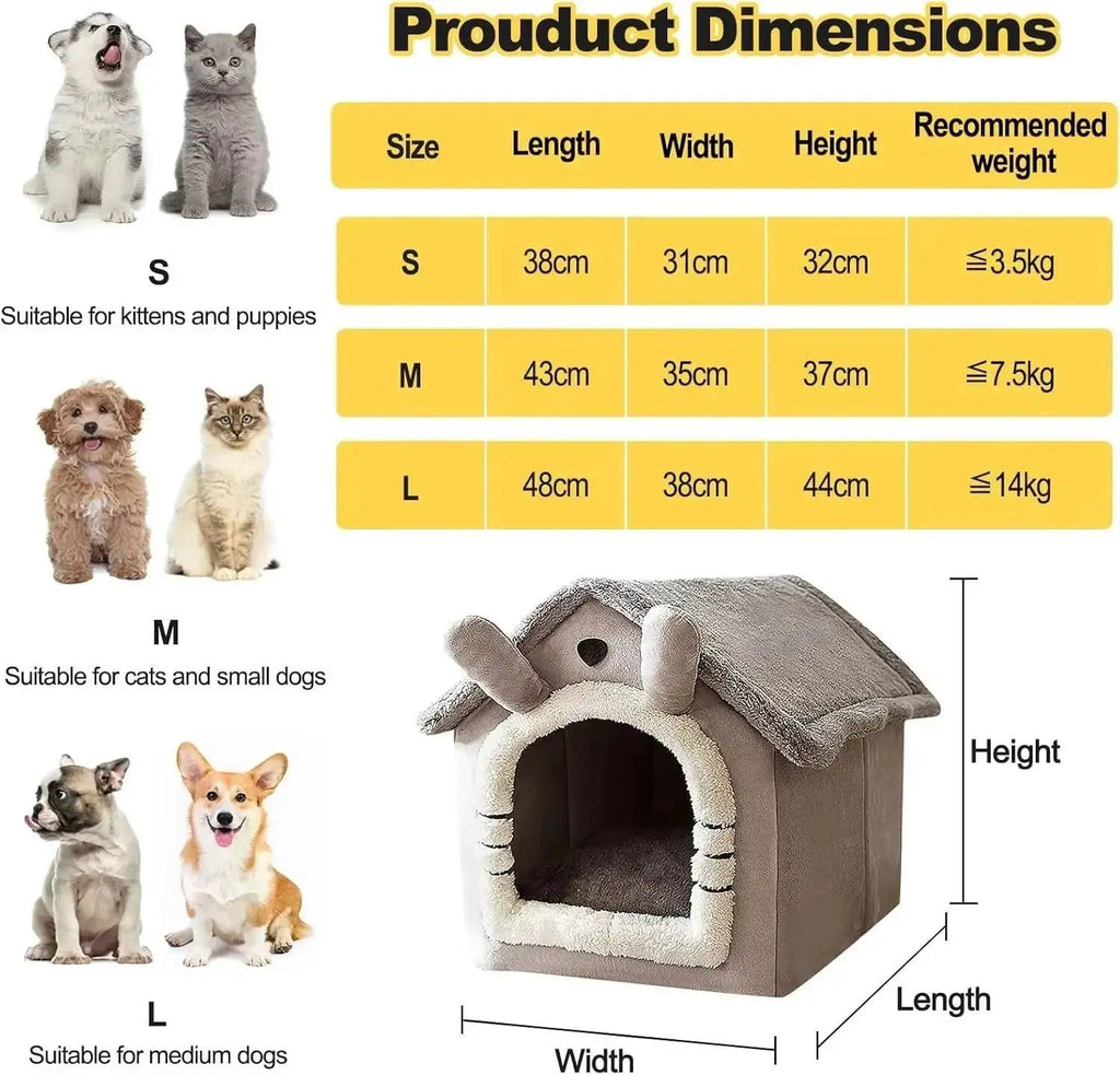 Soft Pet Bed House – Washable Enclosed Kennel for Indoor Dogs and Cats