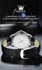 OLEVS Quartz Wristwatch – Leather Strap Classic Date for Men's Business
