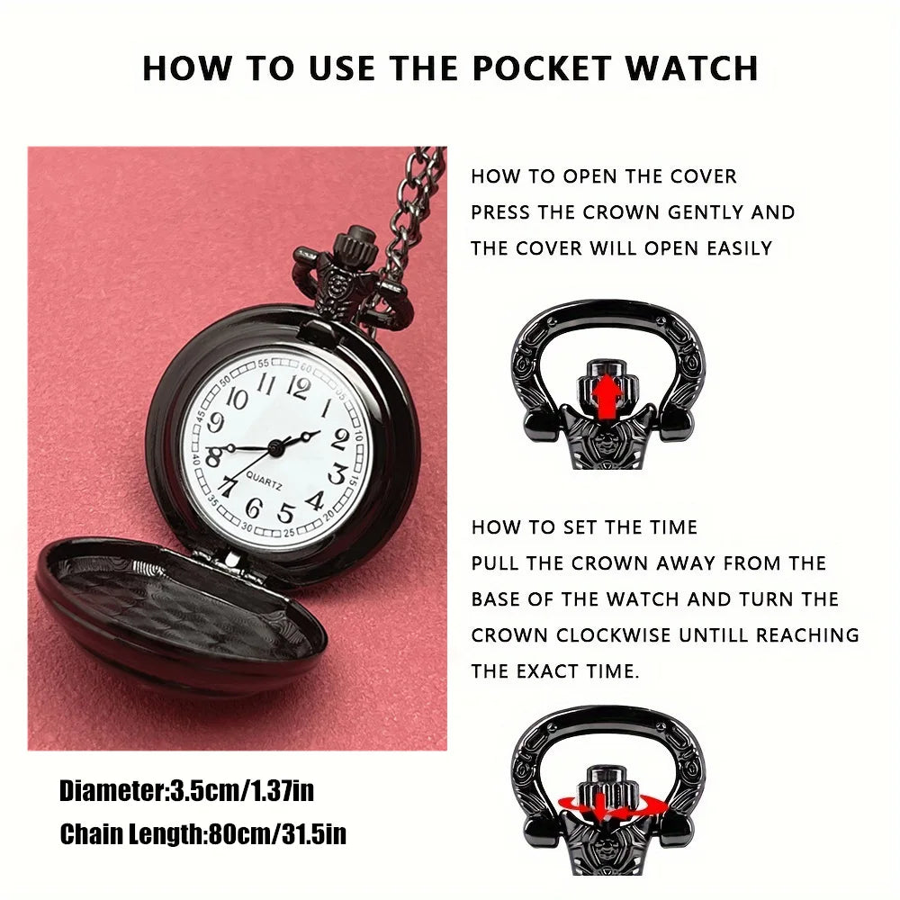 Vintage Crow Skull Pocket Watch – Gothic Necklace for Cosplay Gift