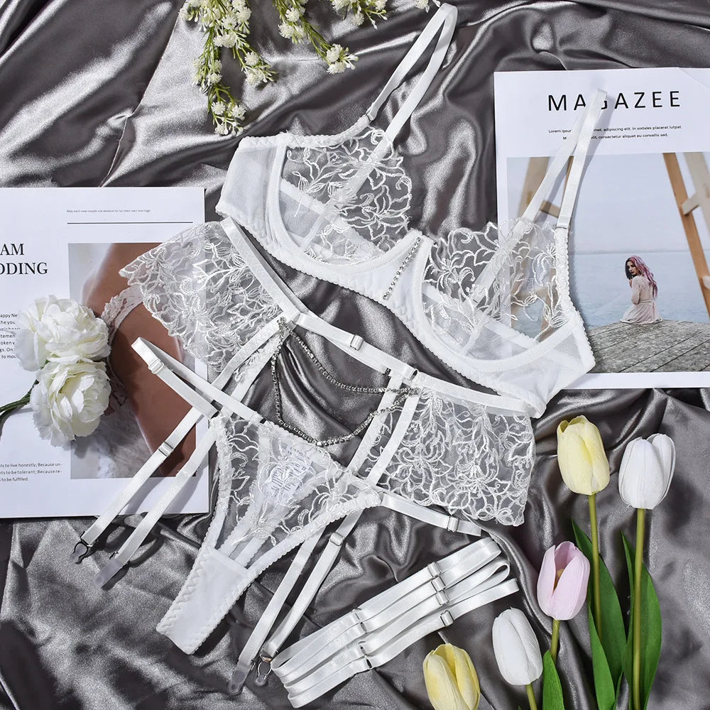 Lace Bra and Panty Set – Transparent Ruffle Lingerie for Sexy Boudoir Outfit