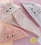 Microfiber Cat Ear Hair Towel – Quick Dry Absorbent Turban for Bath and Shower