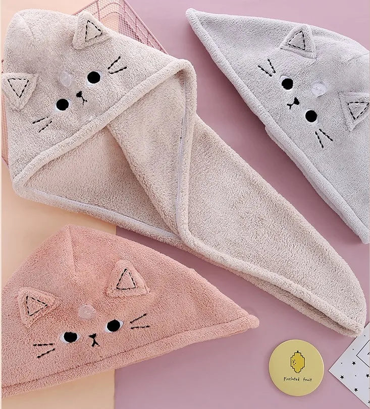 Microfiber Cat Ear Hair Towel – Quick Dry Absorbent Turban for Bath and Shower