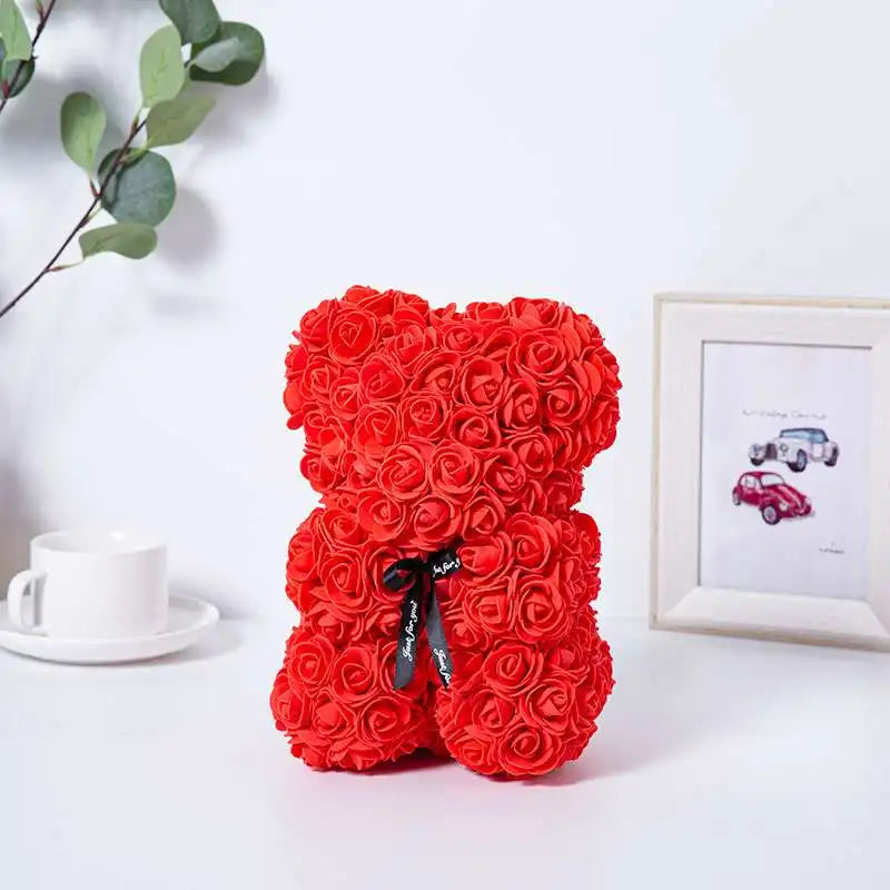 Artificial Rose Flower Bear – Romantic Gift for Valentine's Day and Birthday