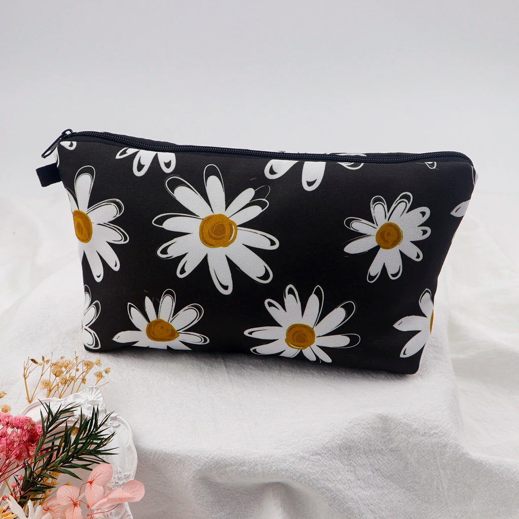 Floral Zipper Makeup Bag – Portable Travel Cosmetic Organizer for Women