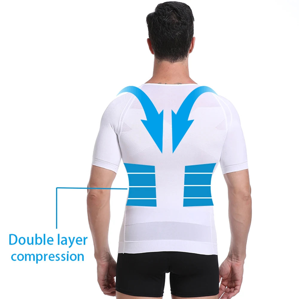 Men's Compression Shapewear Shirt – V-Neck Tummy Control for Fitness Workout