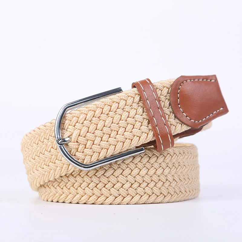 Woven Elastic Canvas Belt – Stretch Braided Buckle Strap for Casual Jeans
