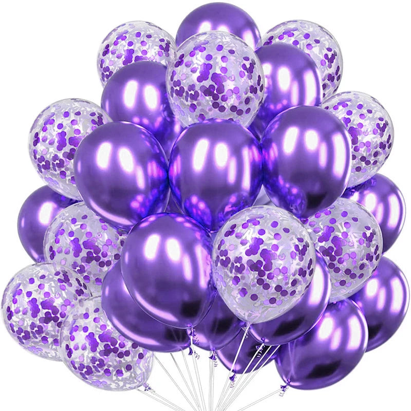 12-Inch Round Metallic Confetti Balloons – Latex Party Decor for Anniversaries