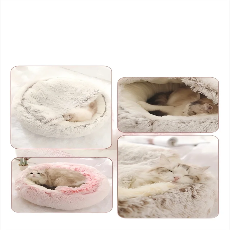 Semi-Enclosed Plush Pet Bed – Warm Winter Shell Nest for Cats and Small Dogs