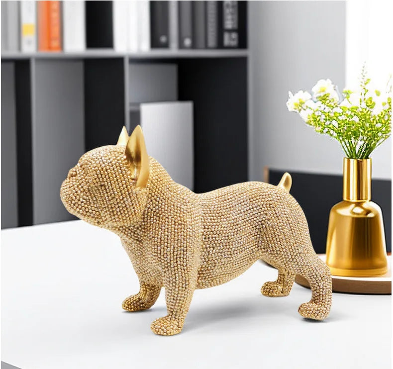 Beaded French Bulldog Resin Statue – Colorful Animal Decor for Home Office