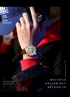 Automatic Skeleton Mechanical Watch – Leather Strap for Luxury Mens Formal Wear