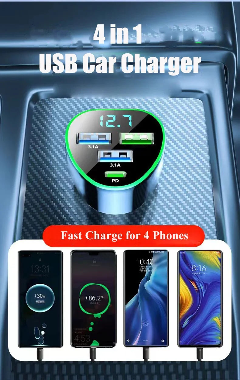 USB C Car Phone Charger – Fast Charging Adapter with LED Voltage Display
