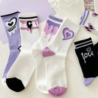 Cotton Heart Print Crew Socks – Kawaii Korean Style for Women