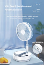 Folding Portable Desk Fan – 10800mAh Rechargeable Air Cooler for Camping