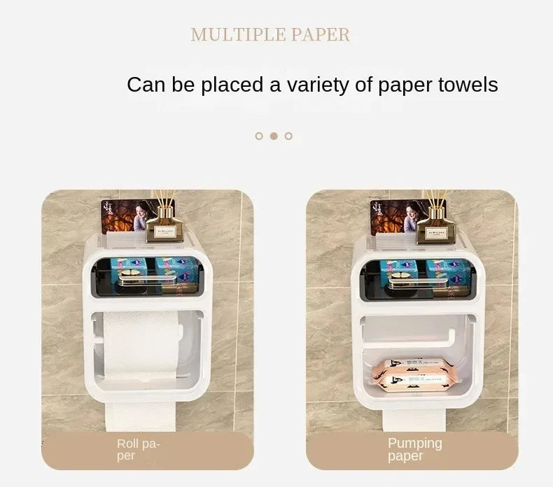 Wall Mounted Toilet Paper Holder – Double Layer Storage for Bathroom Organization