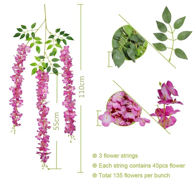 Silk Wisteria Hanging Vines – 110cm Artificial Flower Garland for Wedding Decor