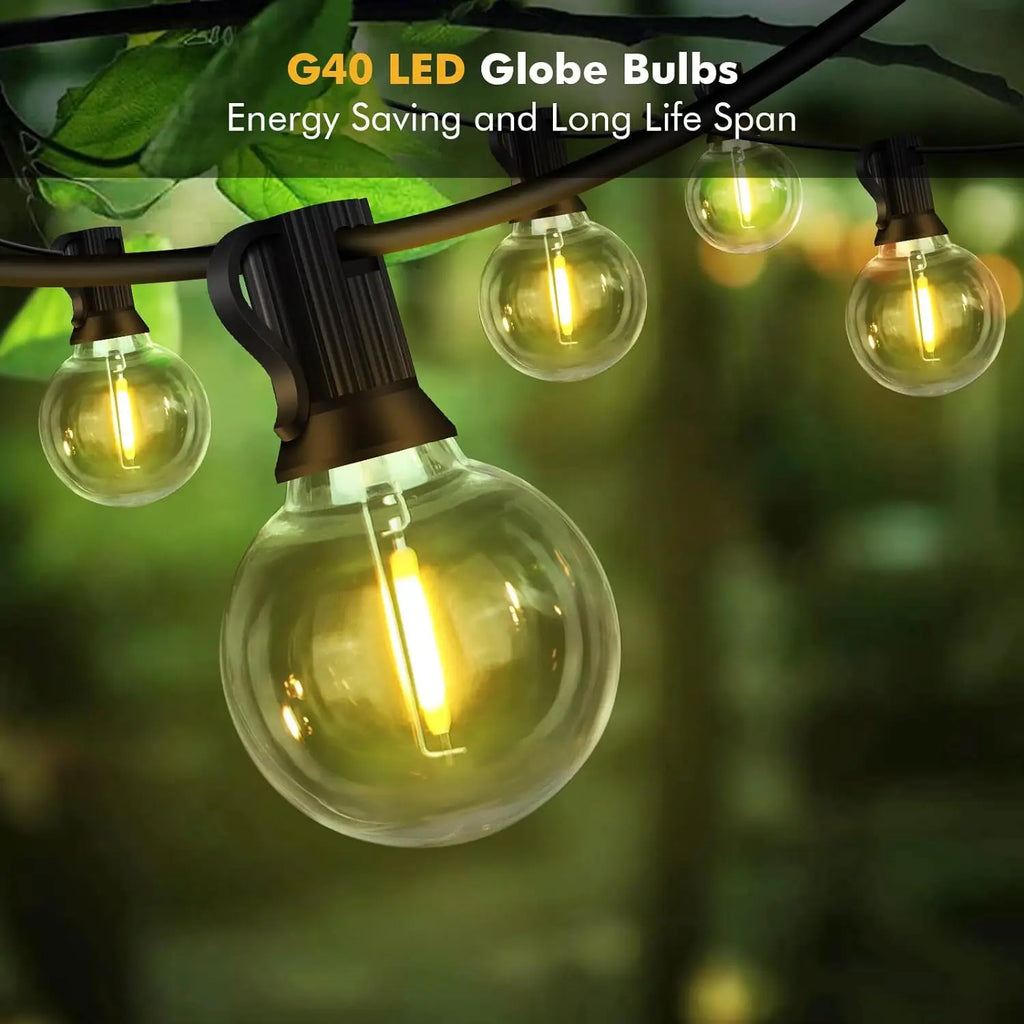 G40 Solar LED String Lights – Weatherproof Shatterproof Decor for Patio