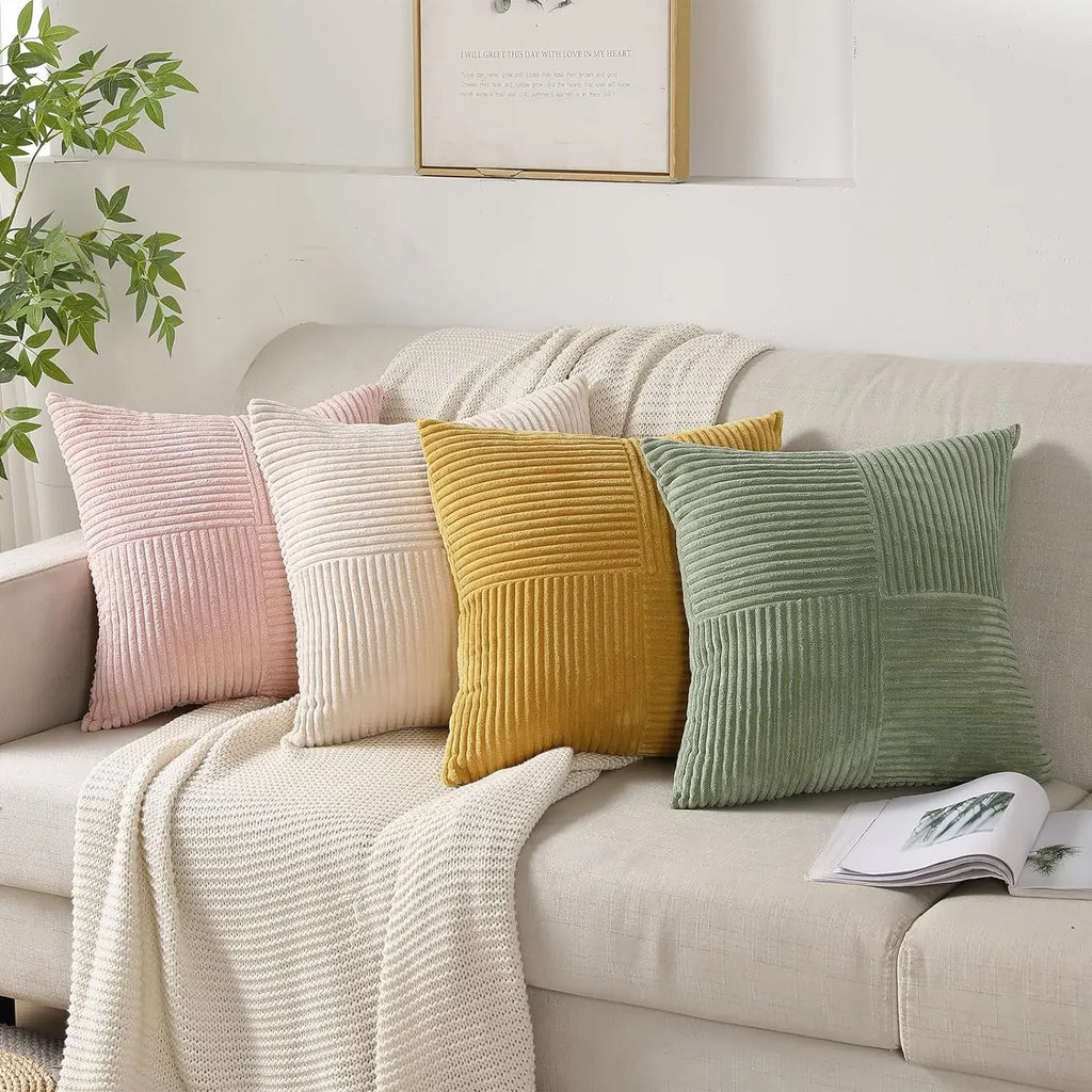 Corduroy Striped Cushion Covers – 45x45cm Soft Throw Pillows for Home Decor