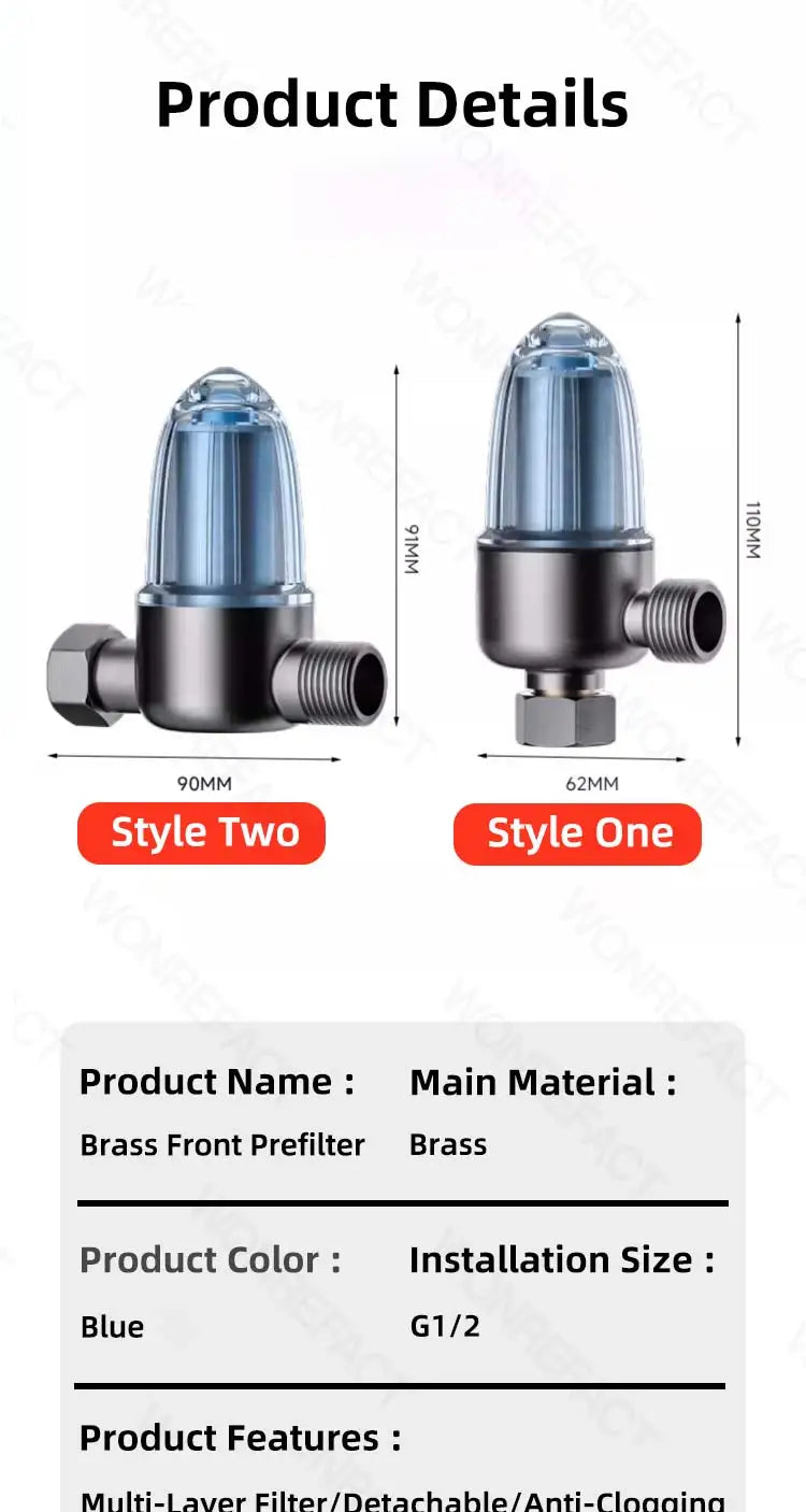 Stainless Steel Water Filter – Detachable Brass Prefilter for Bathroom Plumbing