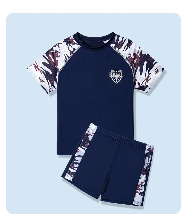 Boys Camouflage Swimsuit – Two-Piece Thermal Set for Swimming Training