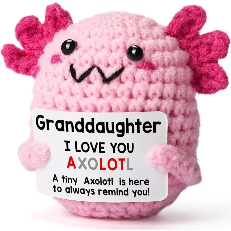 Handmade Crochet Axolotl Doll – Positive Energy Plush for Desk Decor