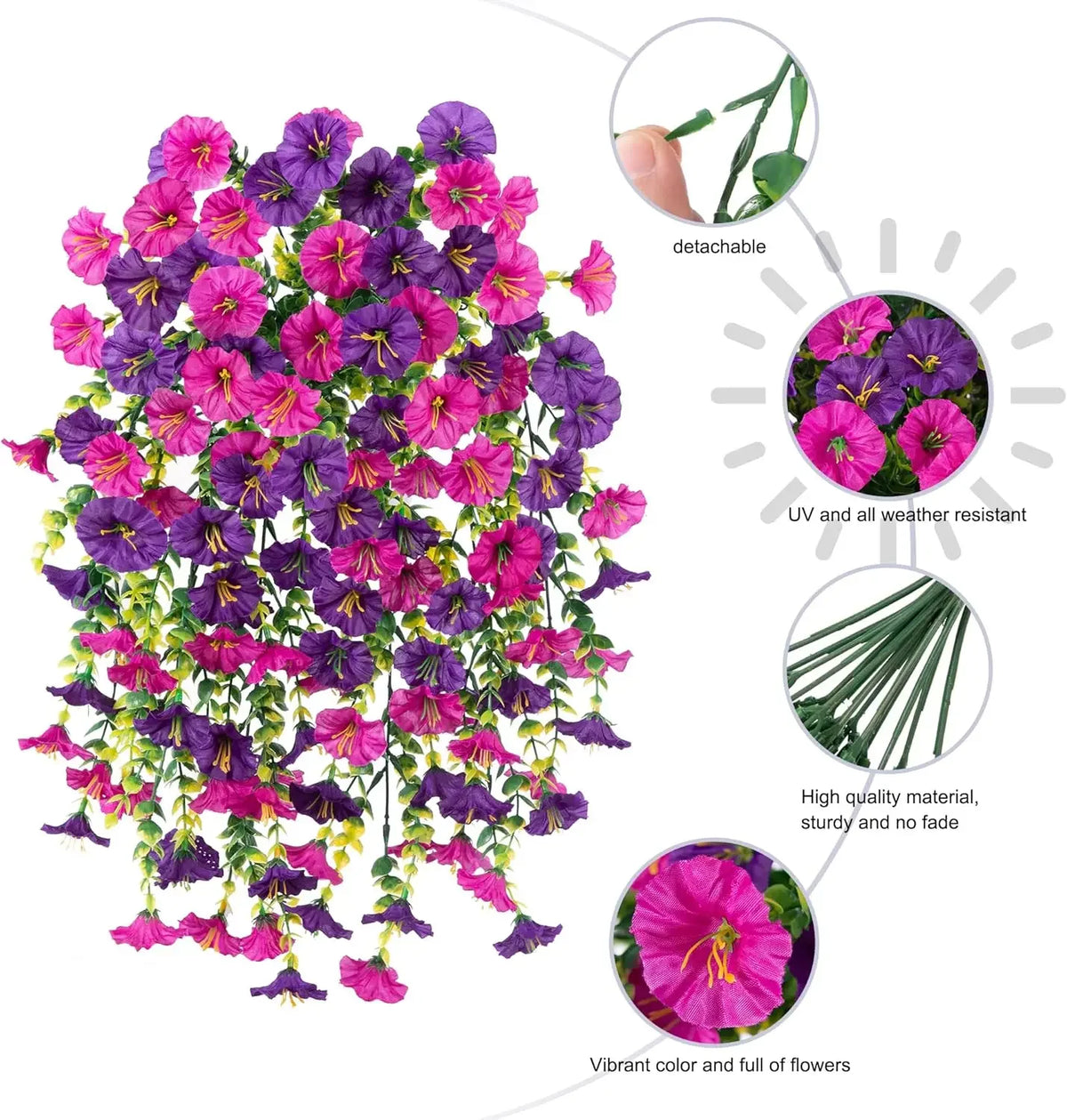 Artificial Morning Glory and Eucalyptus Vine – UV-Resistant Home Wall Decor