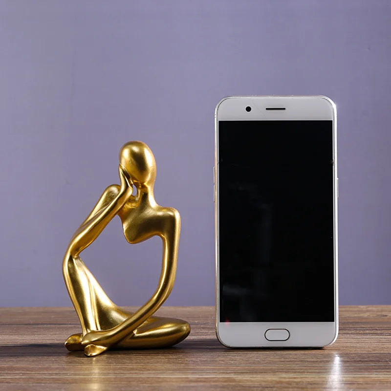 Abstract Thinker Statue – Sand Colored Yoga Figurine for Home Decor