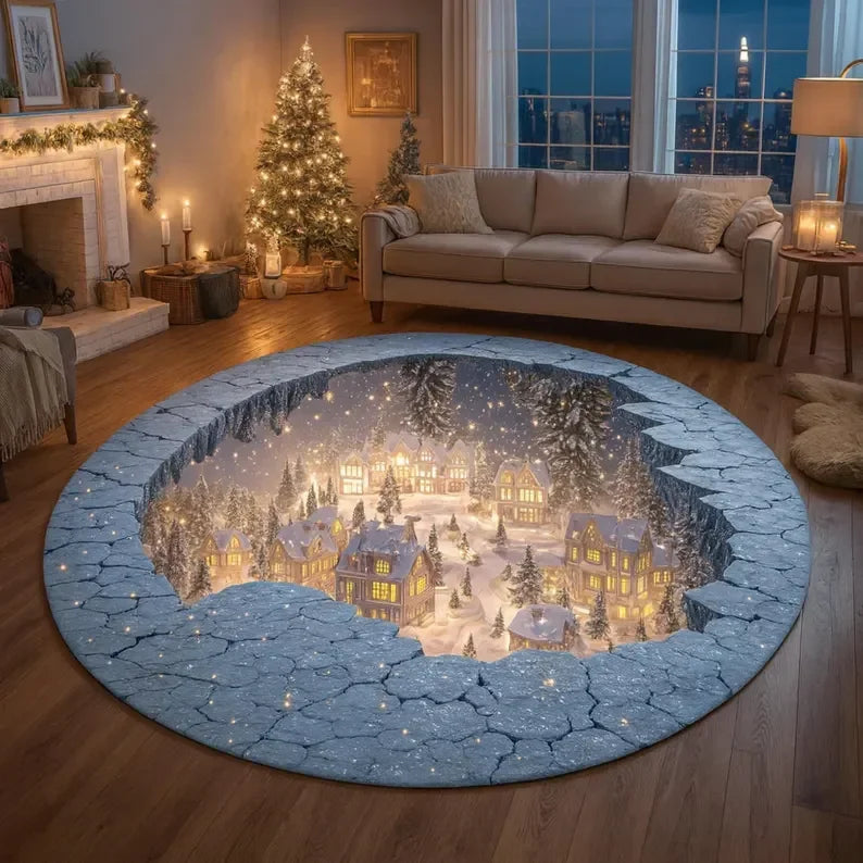 Christmas Round Rug – Gingerbread Holiday Carpet for Festive Home Decor