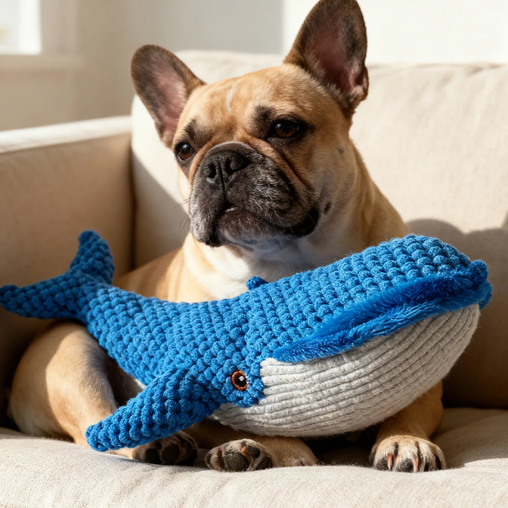 Whale Plush Chew-Resistant Toy – Interactive Squeaker for Dogs and Cats
