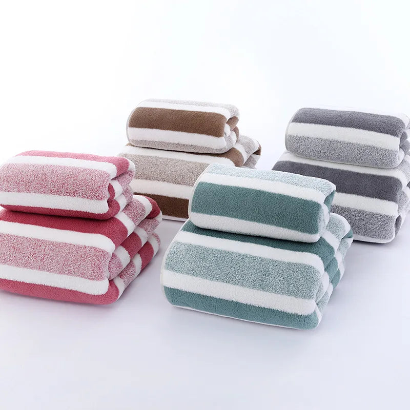 Striped Cotton Towel Set – Absorbent Quick-Dry Fabric for Bathroom Decor