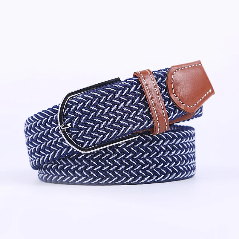 Woven Elastic Canvas Belt – Stretch Braided Buckle Strap for Casual Jeans