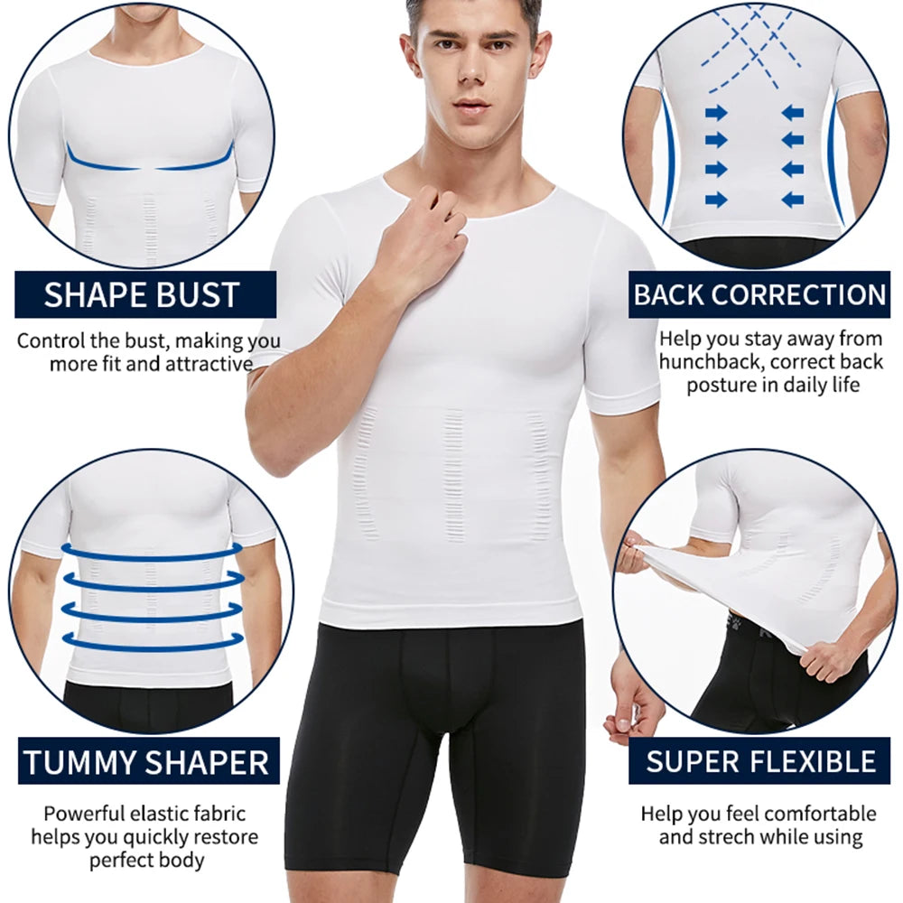 Men's Compression Shapewear Shirt – V-Neck Tummy Control for Fitness Workout