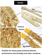 Gold sequin hip scarf and top costume set, ideal for dance, festivals, and parties.