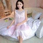 Ice Silk Sleep Dress – Plus Size Women's Tank Nightgown for Summer Housewear