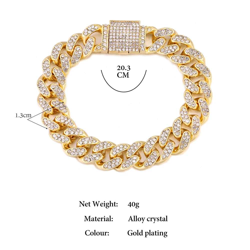 Iced Out Cuban Link Chain – AAA Rhinestone Men's Necklace for Hip Hop Jewelry