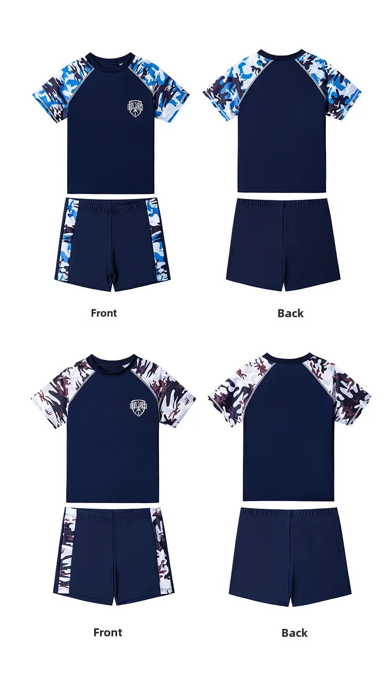 Boys Camouflage Swimsuit – Two-Piece Thermal Set for Swimming Training