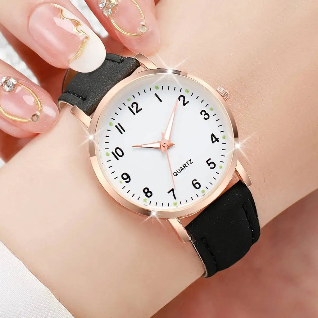 Arabic Dial Quartz Wristwatch – Leather Strap Casual Gift for Women